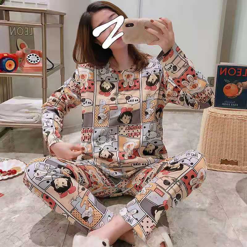 Cross-border pajamas female cute long-sleeved trousers cartoon student pajamas home service suit