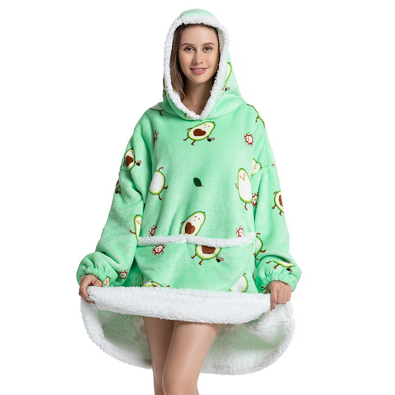Parent-child composite warm clothes lazy TV blanket lengthened and thickened home clothes outdoor mid-length pajamas flannel