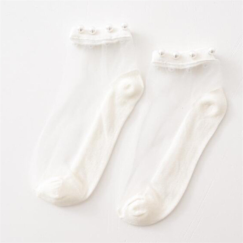 Female thin pearl socks lace lace net red shallow mouth socks fashion crystal summer cotton bottom ins tide