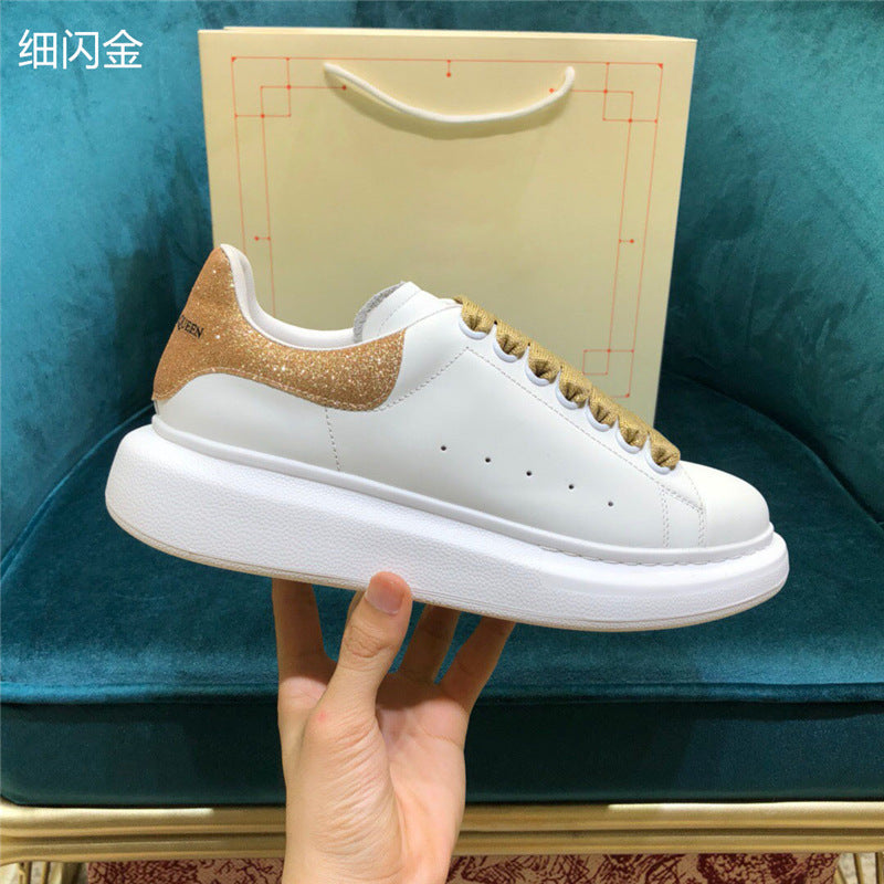 New small white shoes, leather thick-soled inner increase, platform bottom, wild couple casual shoes