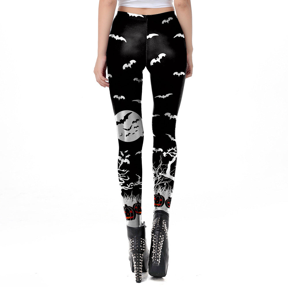 Halloween carnival new horror forest scene printing ladies leggings