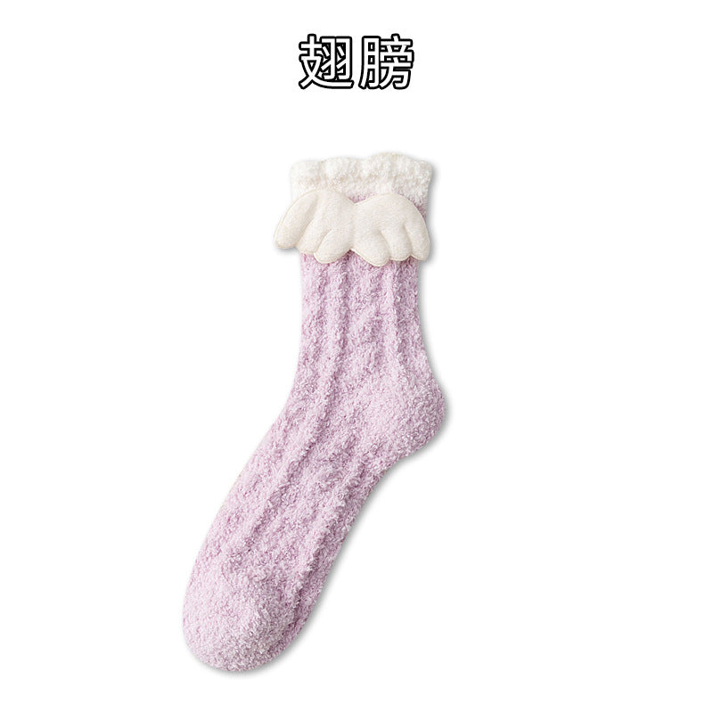 Thickened coral fleece socks cute cartoon tube socks Christmas socks home floor socks