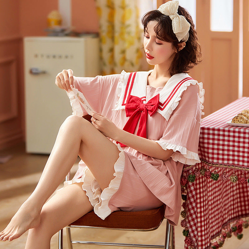 Fairy style pajamas women's cotton short-sleeved shorts cute princess style student home clothes