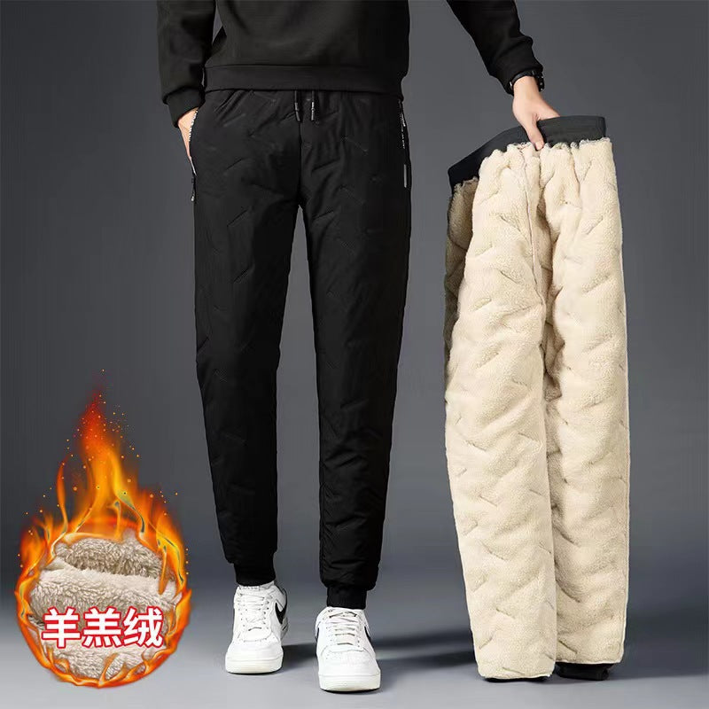 Men's Plush Thickened Pants Outdoor Warm Down Cotton Pants Sherpa Cashmere Large Size Men's Pants