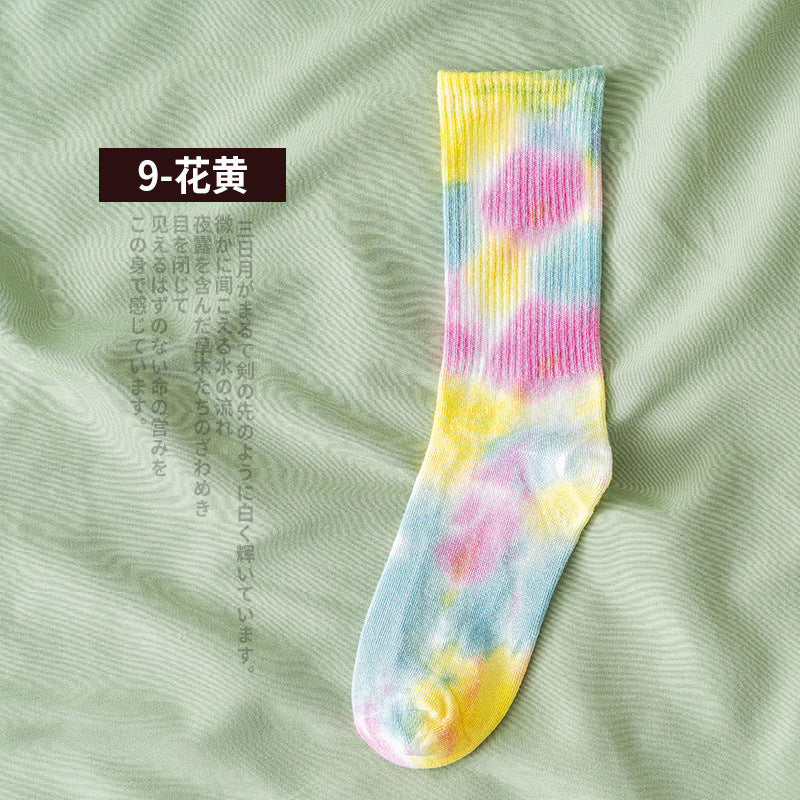 New style tube socks street trend high-top tide socks men and women solid color cotton sports basketball socks skateboard tie-dye socks