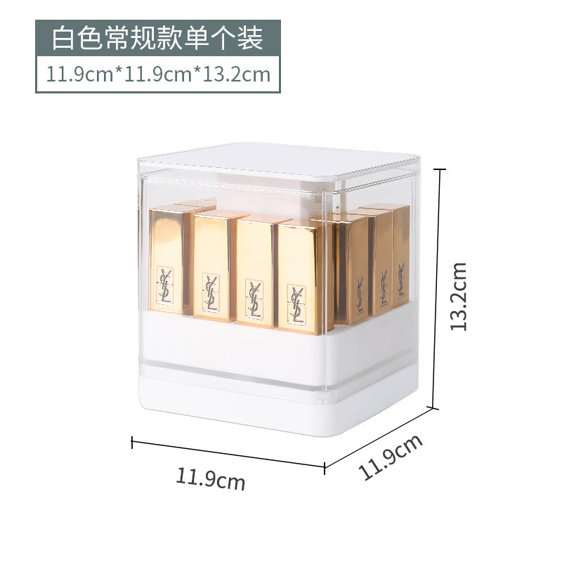 Desktop plastic transparent lipstick box Press-and-lift compartment lipstick holder Dust-proof belt cover lipstick storage box