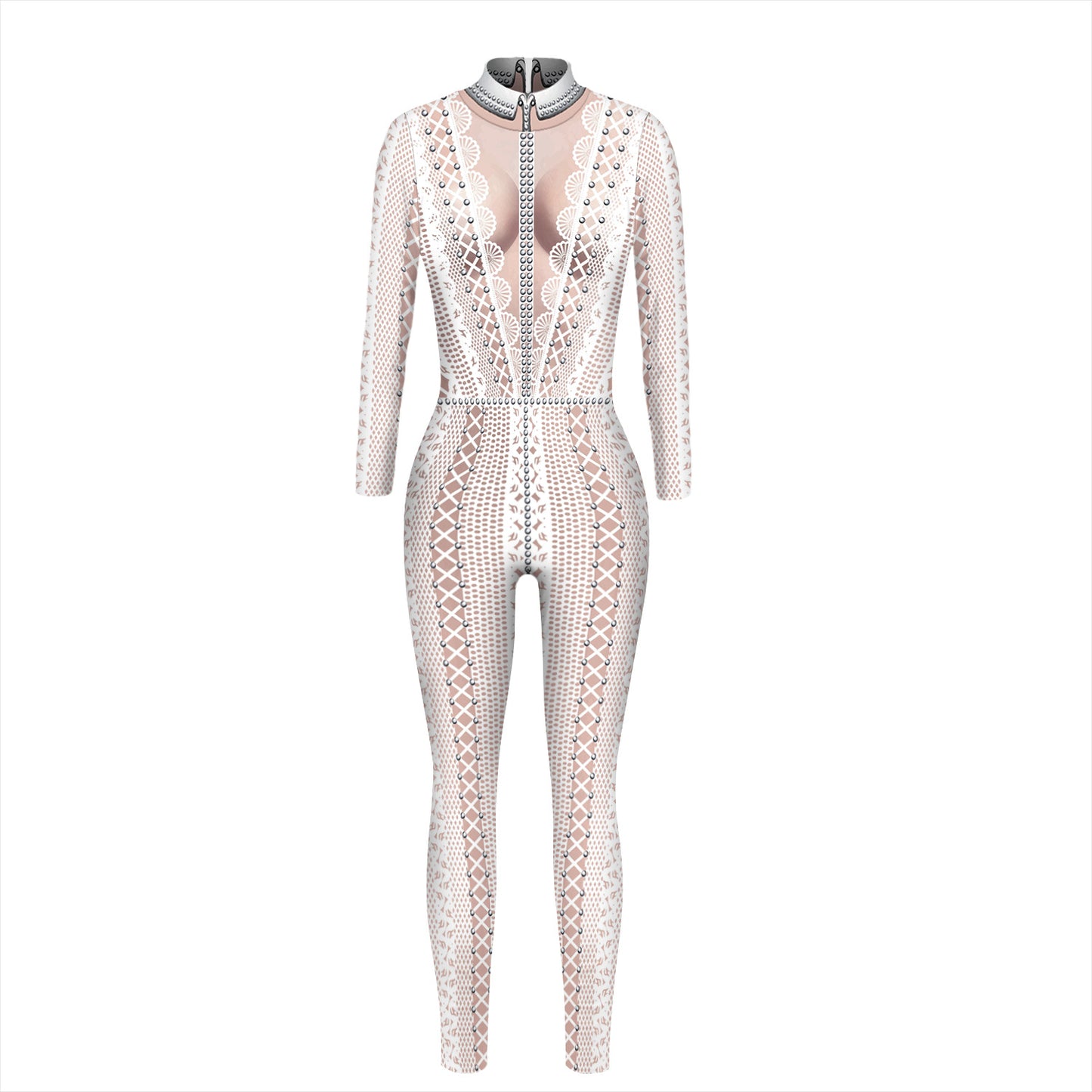 Skeleton 3D digital printing Halloween cosplay costumes women's tight-fitting long-sleeved jumpsuit