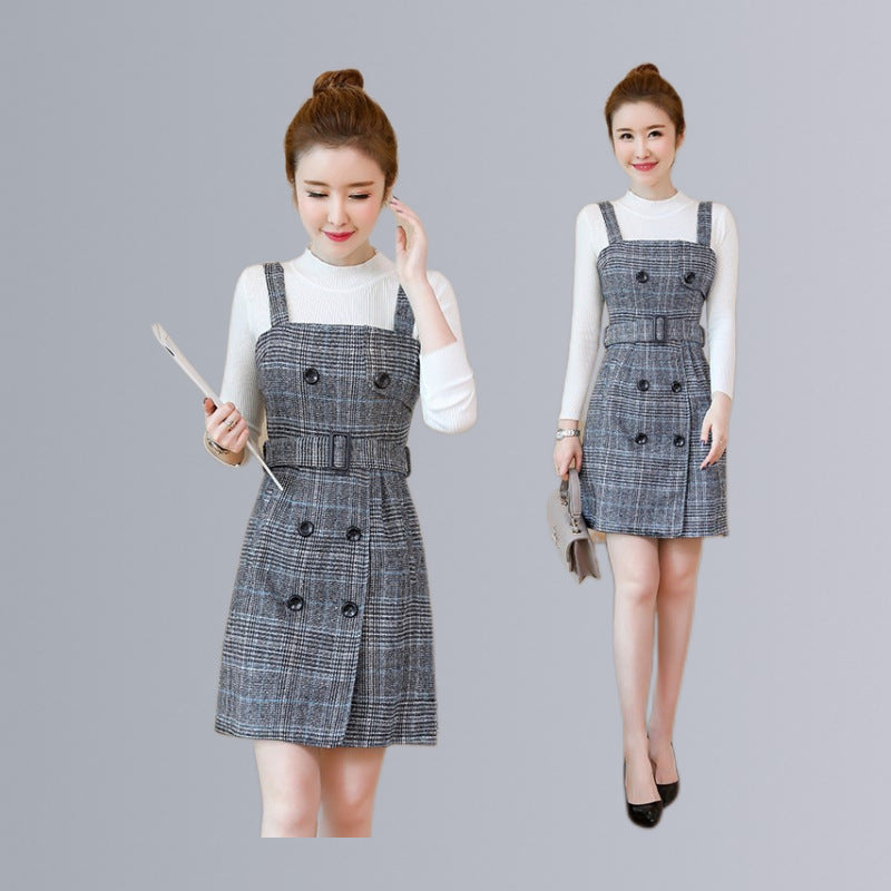 New plaid woolen women's small fragrance suspender skirt suspender skirt