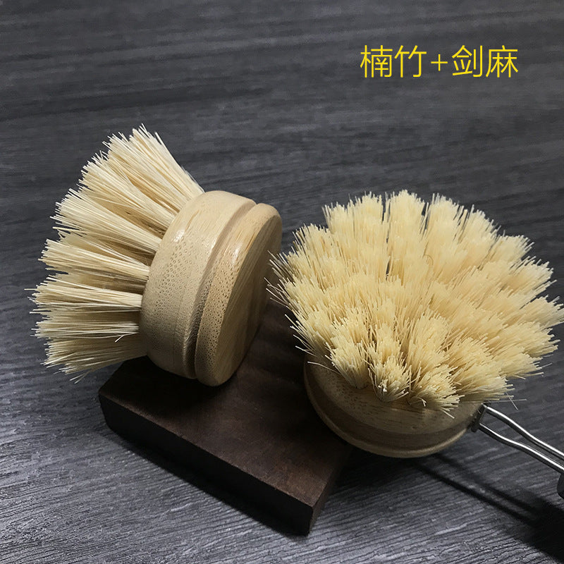 wooden kitchen cleaning brush non-stick oil sisal palm short handle round dish brush wash bowl brush seal pot brush