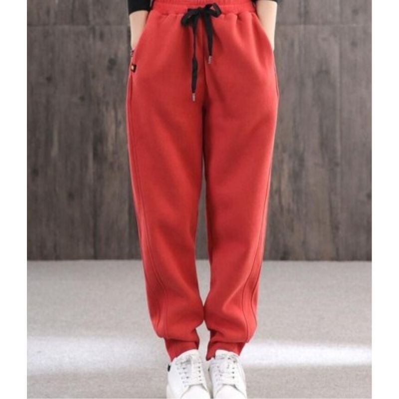 Cotton plus velvet sports pants women's thickened sweatpants large size casual pants loose and thin Korean style trousers