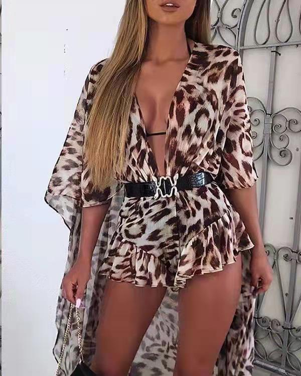 Europe and America Chiffon Leopard Print Casual One Piece Skirt---Without Belt