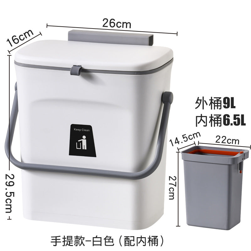 Thickened office sliding lid garbage basket household bedroom bathroom kitchen portable flip top kitchen waste wall-mounted trash can