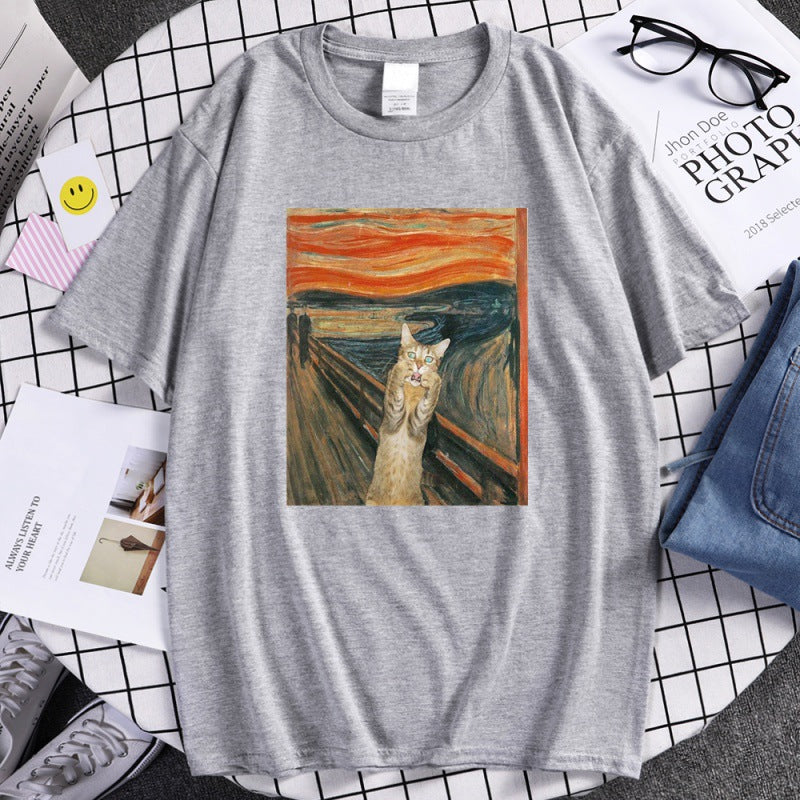 The Scream Art Style Retort Cat Prints Man T-shirtimplicity