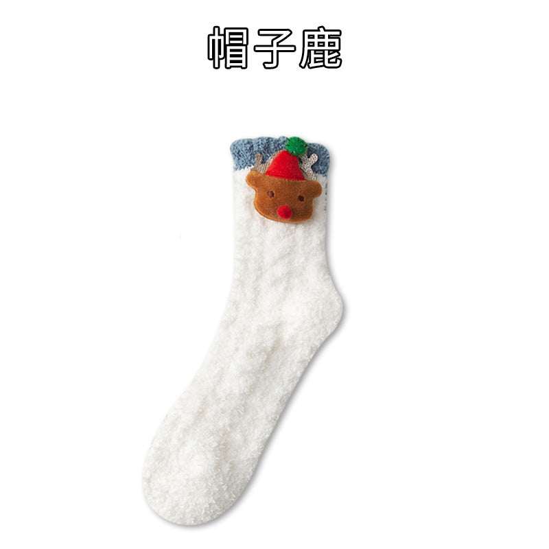 Thickened coral fleece socks cute cartoon tube socks Christmas socks home floor socks