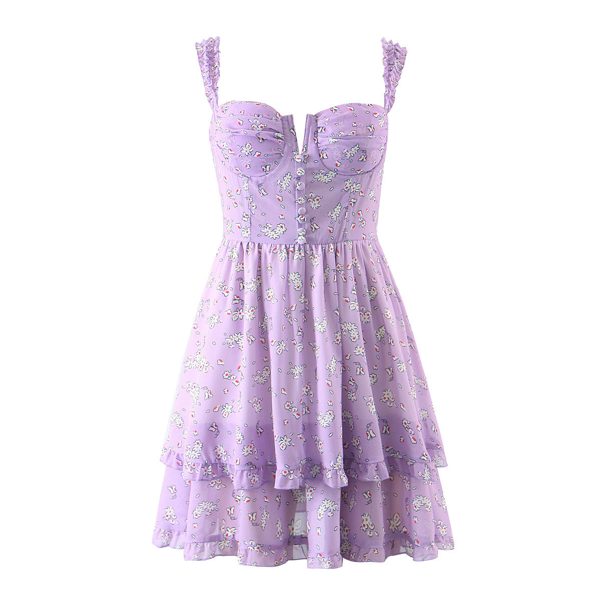 European and American style spring women's new purple holiday print suspender dress