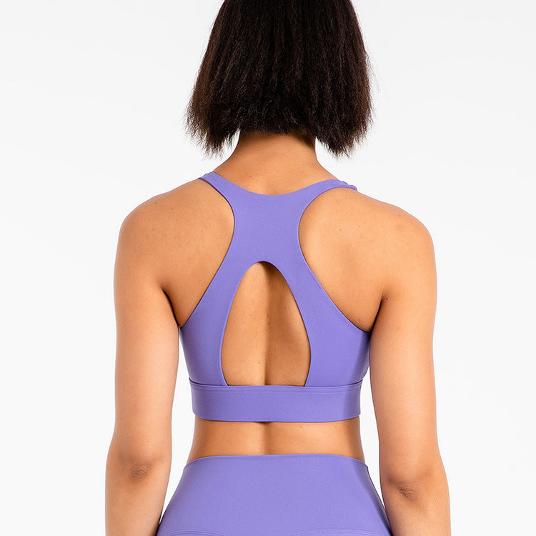 Nude brushed yoga vest women wear running sports underwear with beautiful back bra with chest pad