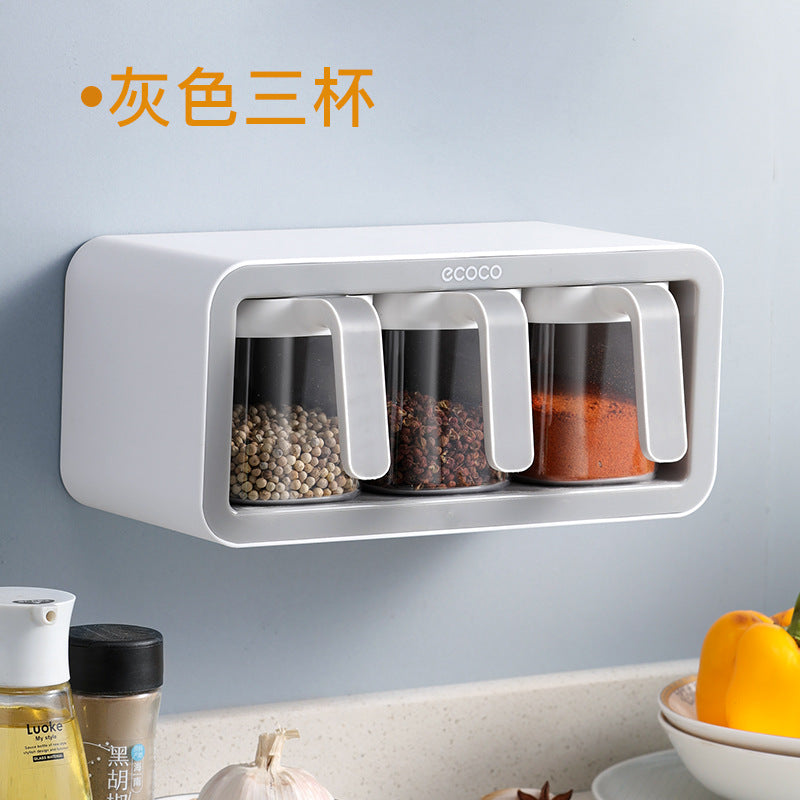 Wall-mounted kitchen spice box household set combination condiment condiment bottle condiment jar multi-cell storage condiment box