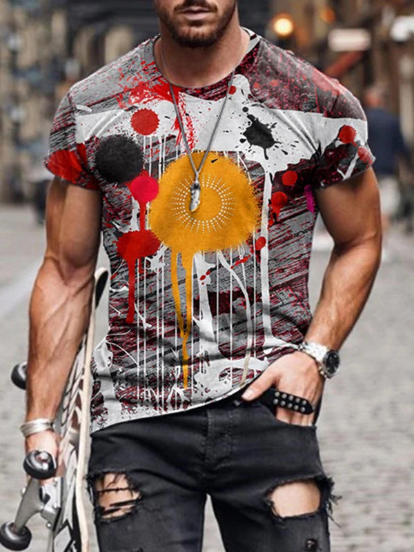 European and American cross-border summer men's new fashion print simple T-shirt