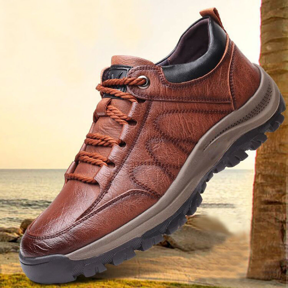 Front lace high-top leather shoes new trendy shoes PU mountaineering casual sports shoes