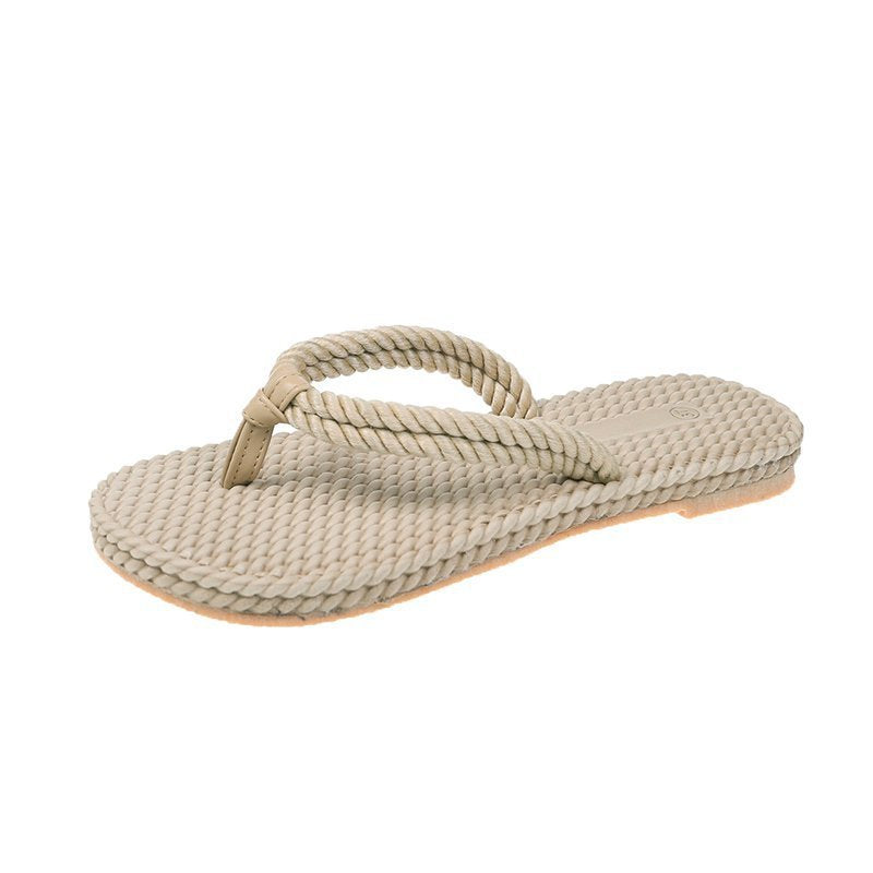 Hemp rope sandals women new style flat women's shoes comfortable set toe cross strap casual beach sandals