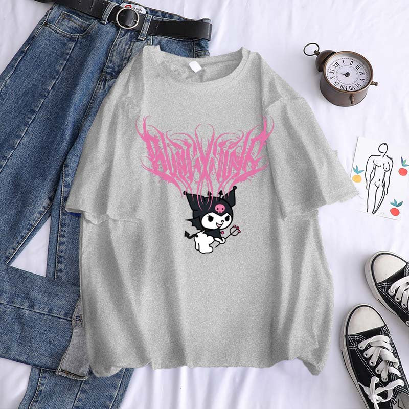 Harajuku cartoon gothic print short-sleeved T-shirt female summer street o neck sweet girl t-shirt