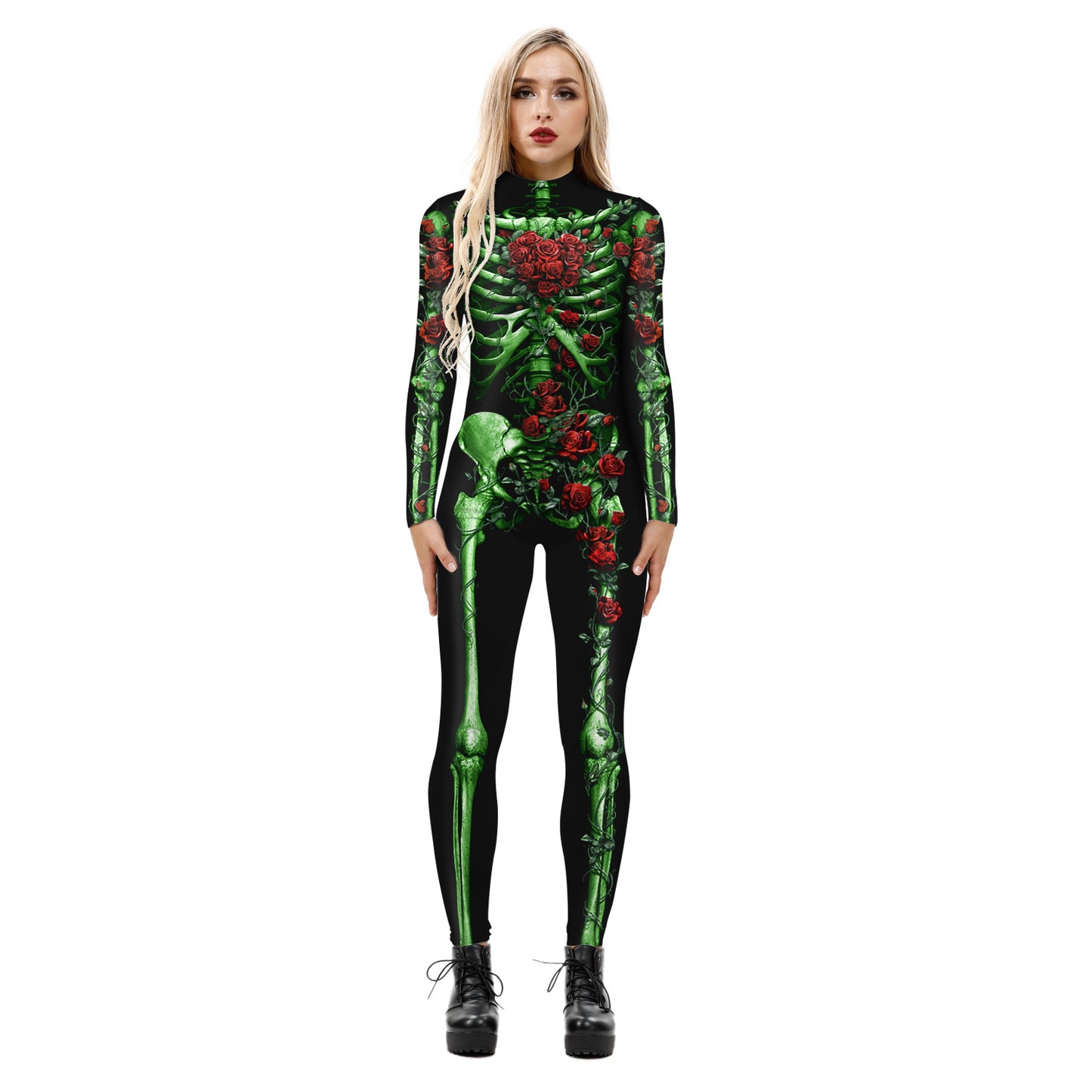 New Halloween skeleton digital printing long-sleeved bodysuit slim fit slim cosplay costume