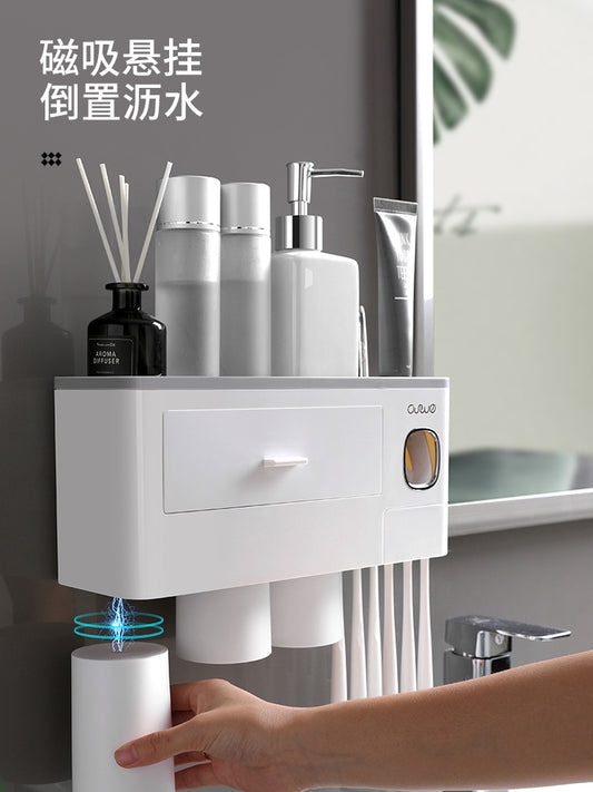 Toothbrush rack wall-type punch-free mouthwash cup brushing cup wall-mounted bathroom wall-mounted dental cylinder dental set