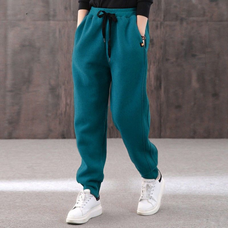 Cotton plus velvet sports pants women's thickened sweatpants large size casual pants loose and thin Korean style trousers