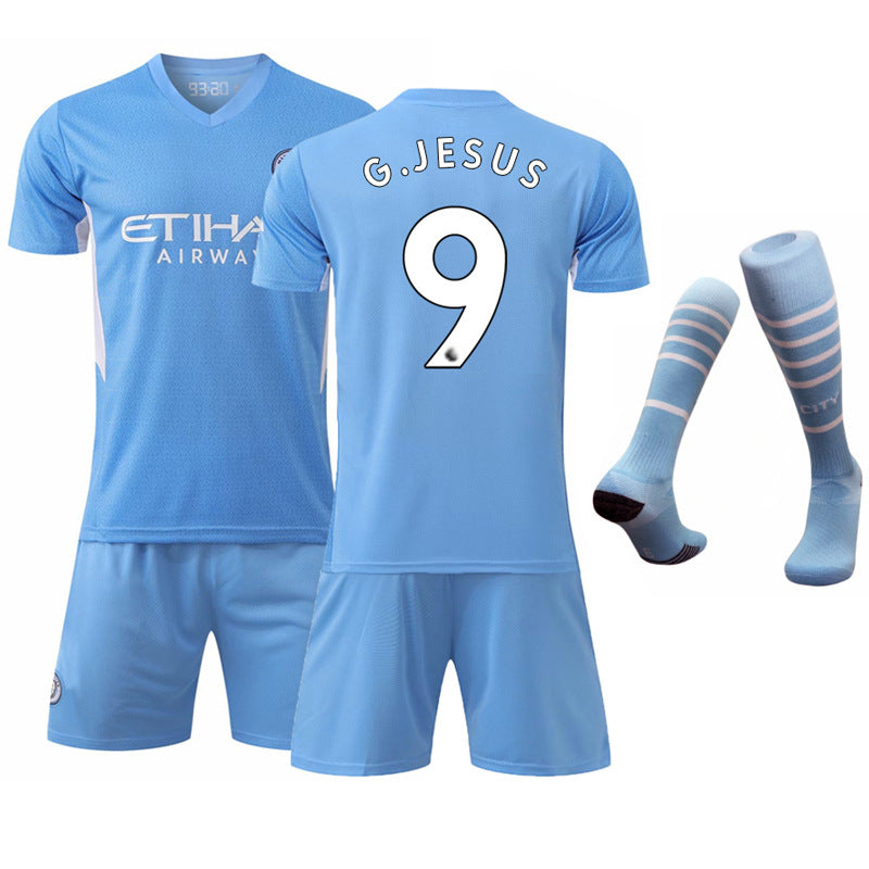 Manchester City home football jersey No. 10 Glalish jersey Blue Moon football jersey suit children's sportswear