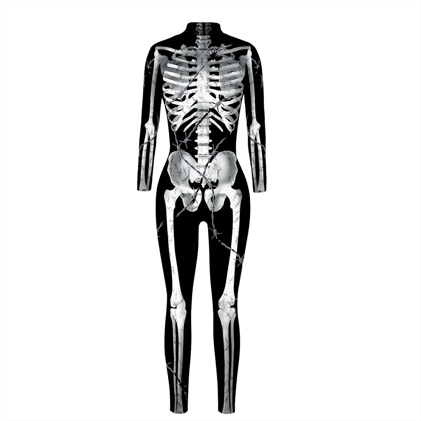 Skeleton 3D digital printing Halloween cosplay costumes women's tight-fitting long-sleeved jumpsuit