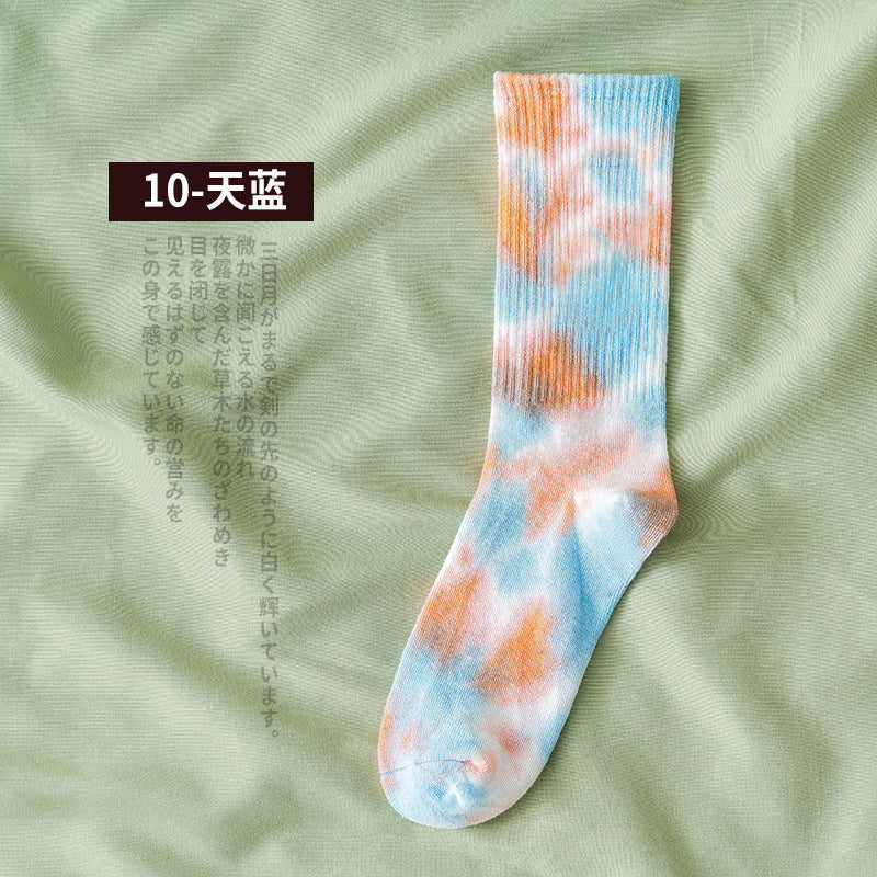 New style tube socks street trend high-top tide socks men and women solid color cotton sports basketball socks skateboard tie-dye socks