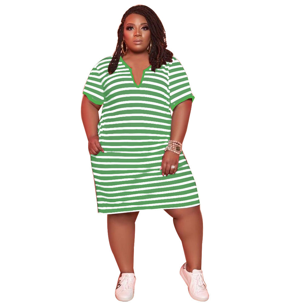 European and American women's striped V-neck dress