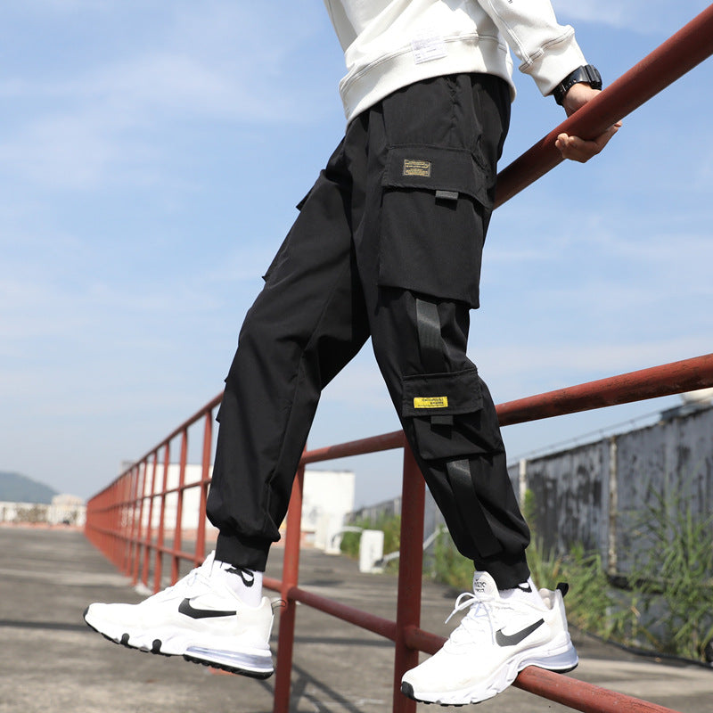 Tide brand loose beam feet Korean version of the trend of hip-hop sports straight casual long pants