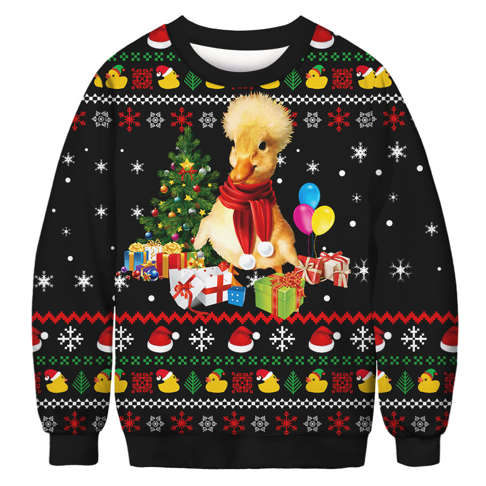 Christmas Digital Printing Women's Round Neck Pullover Sweatshirt Men's Long Sleeve Tide Brand Sweater