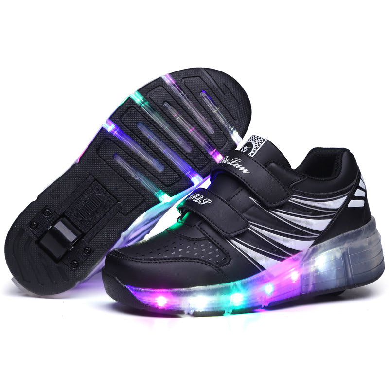 Cross-border LED hair smooth roller sports single and double wheels boys and girls shoes