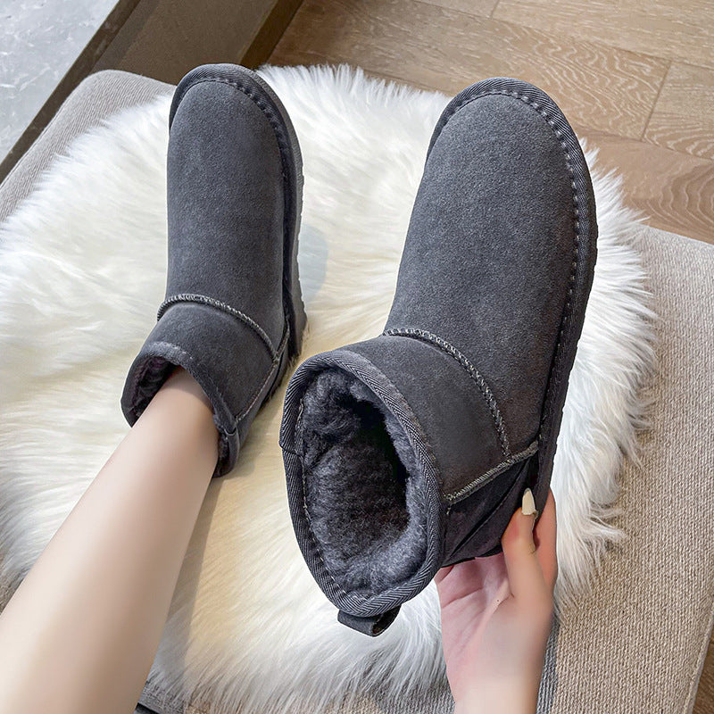 New round toe flat bottom plus velvet thickening short tube sleeve feet women's cotton shoes