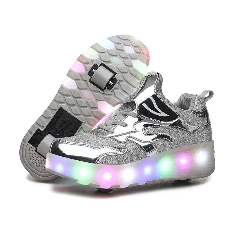 Cross-border LED hair smooth roller sports single and double wheels boys and girls shoes