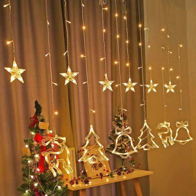 led christmas curtain lights christmas tree bells fawn set series star lights string window decoration lights