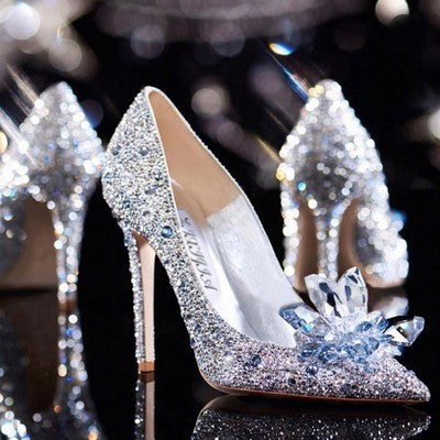 European and American silver crystal main wedding shoes rhinestone Xiuhe dress high-heeled