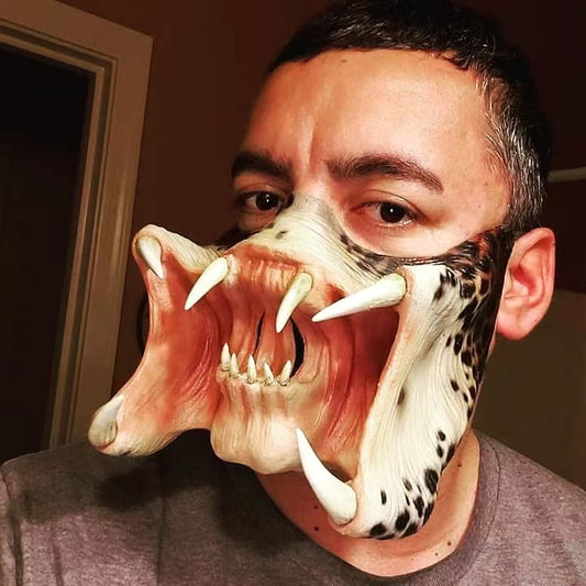 3D Predator Predator Mask Fang Latex Mouth Mask Halloween Horror Face Alien Half Face Props