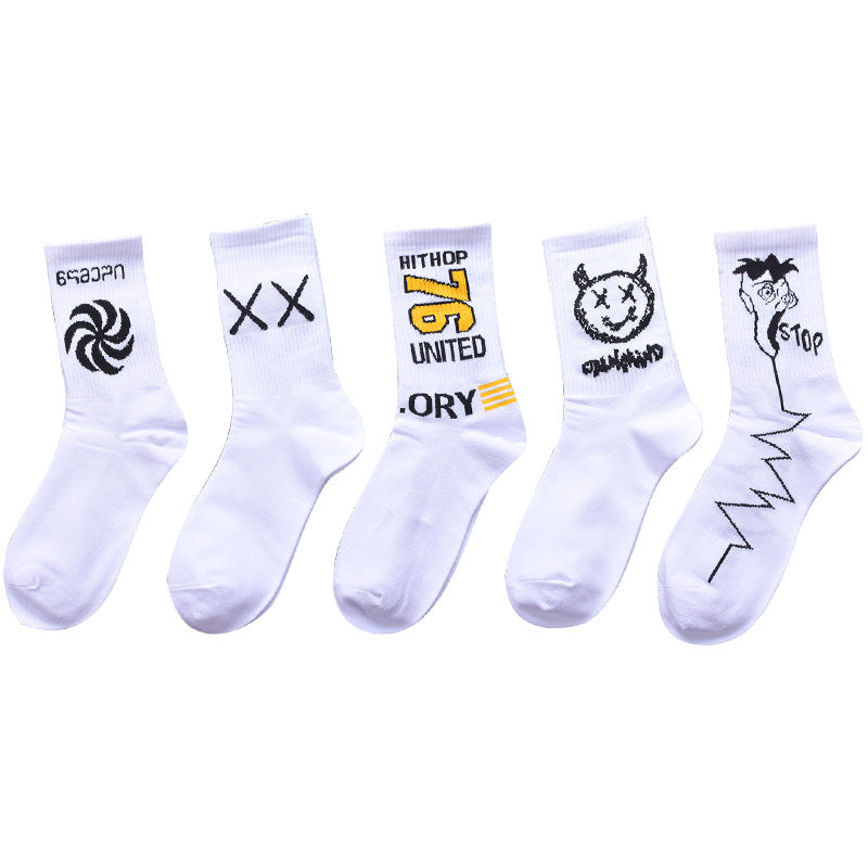 Socks men and women stockings street ins trend stockings black sports wind high-top basketball socks