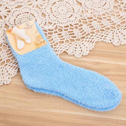 Tube socks ladies half fleece coral fleece socks solid color thick warm floor socks towel socks