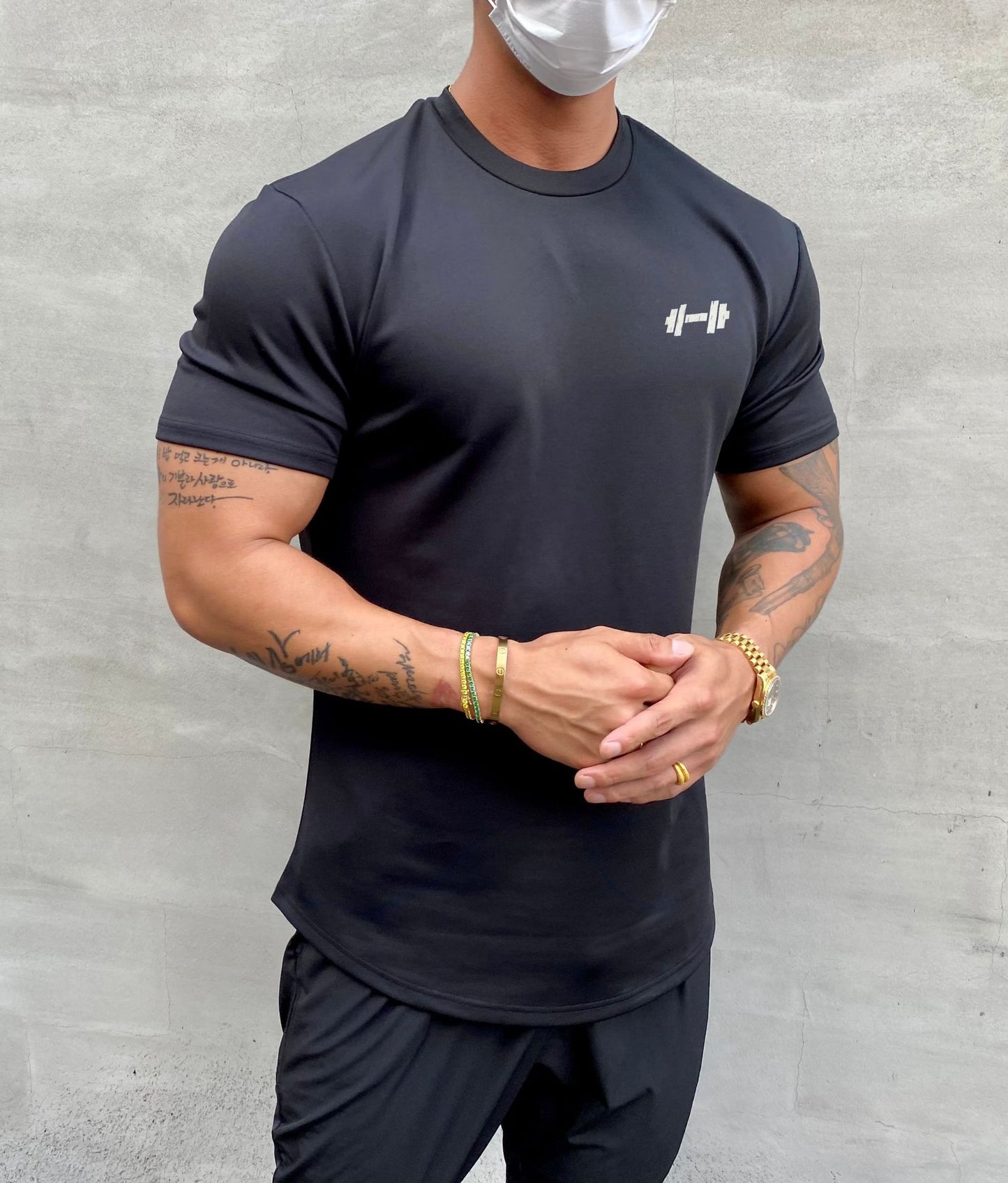 American Slim Show Muscle Round Hem Short Sleeve Men's Cotton Summer Solid Color Training Slim Sports T-shirt