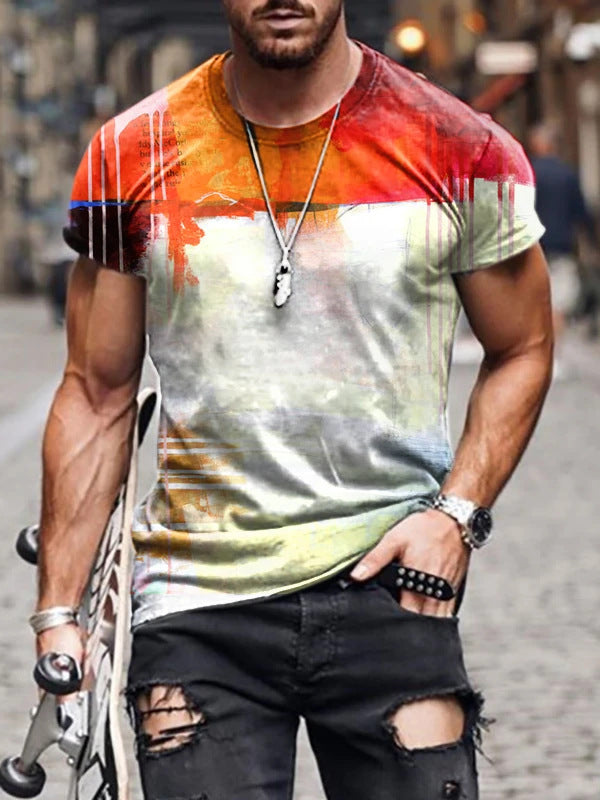 European and American cross-border summer men's new fashion print simple T-shirt