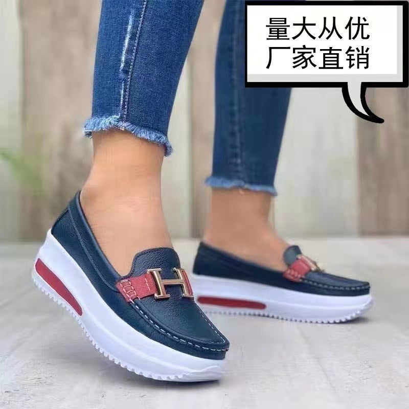 Thick bottom round head solid color women's shallow mouth women's single shoes