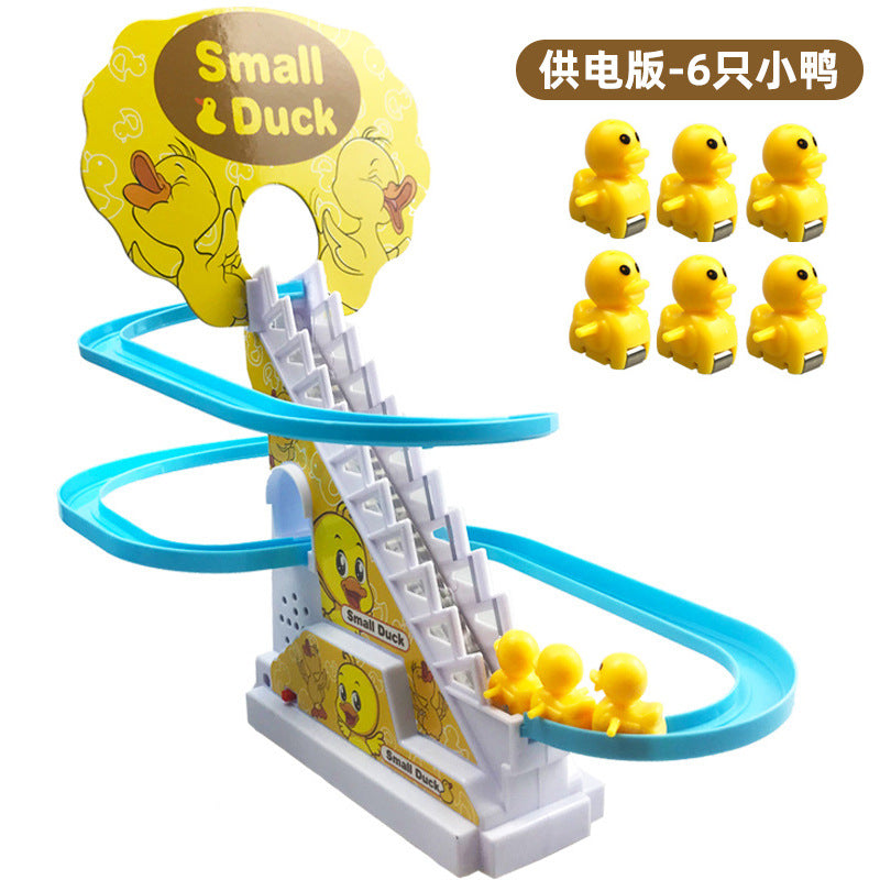 track duck climbing ladder slide toy cute little duck automatically climbing stairs light music