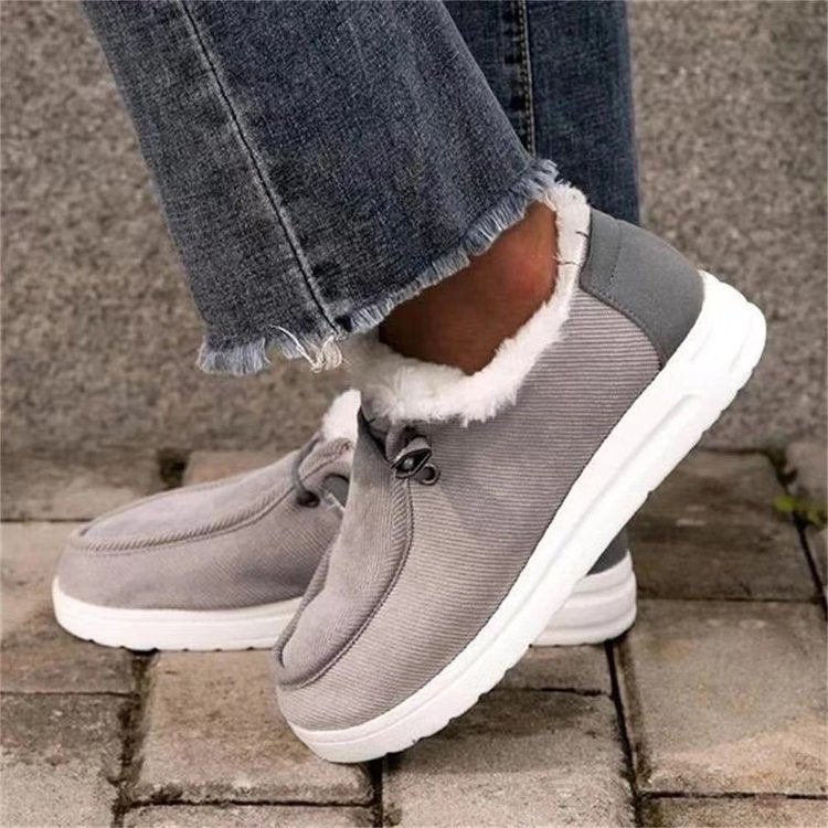 Snow boots women's fashion new style plus velvet thick non-slip wear-resistant cotton shoes peas shoes flat-bottomed lazy shoes