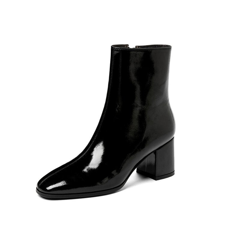 Patent leather single boots women's new European and American Martin boots square head side zipper fashion boots