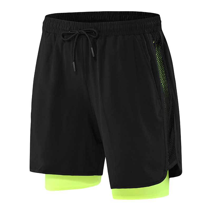 Summer men's sports black moisture-wicking sweatpants stitching net fake two-piece men's shorts