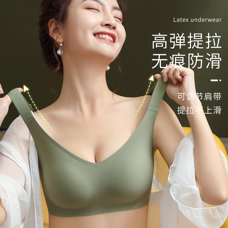 Seamless underwear women's thin summer big breasts show small chest no steel ring bra beauty vest sports large size bra